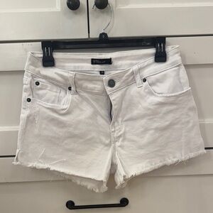 STS Blue White Denim Frayed Hem Jean Shorts